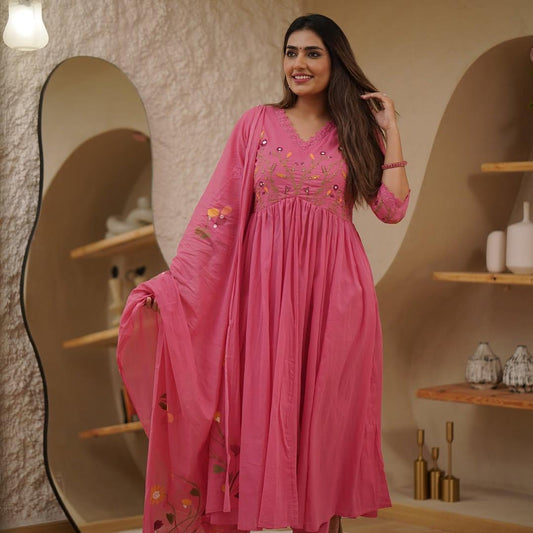 Pure Cotton Anarkali Set with Embroidery
