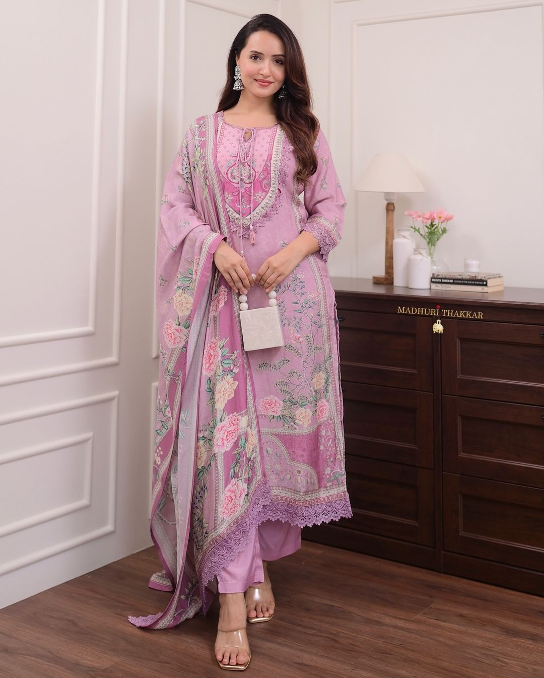 Lilac Pure Muslin Suit