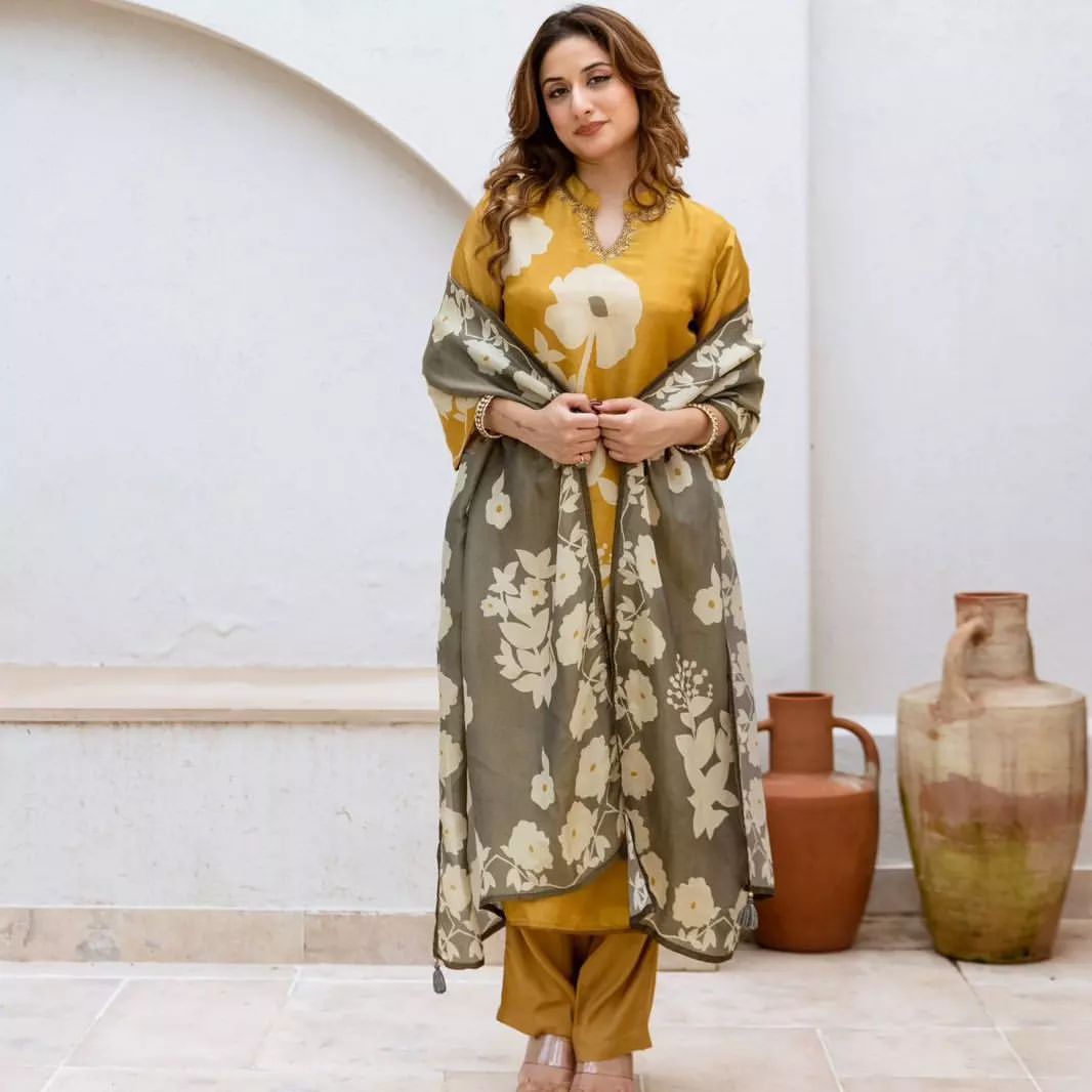 Pure Cotton Kurti & Pant With Mulmul Dupatt
