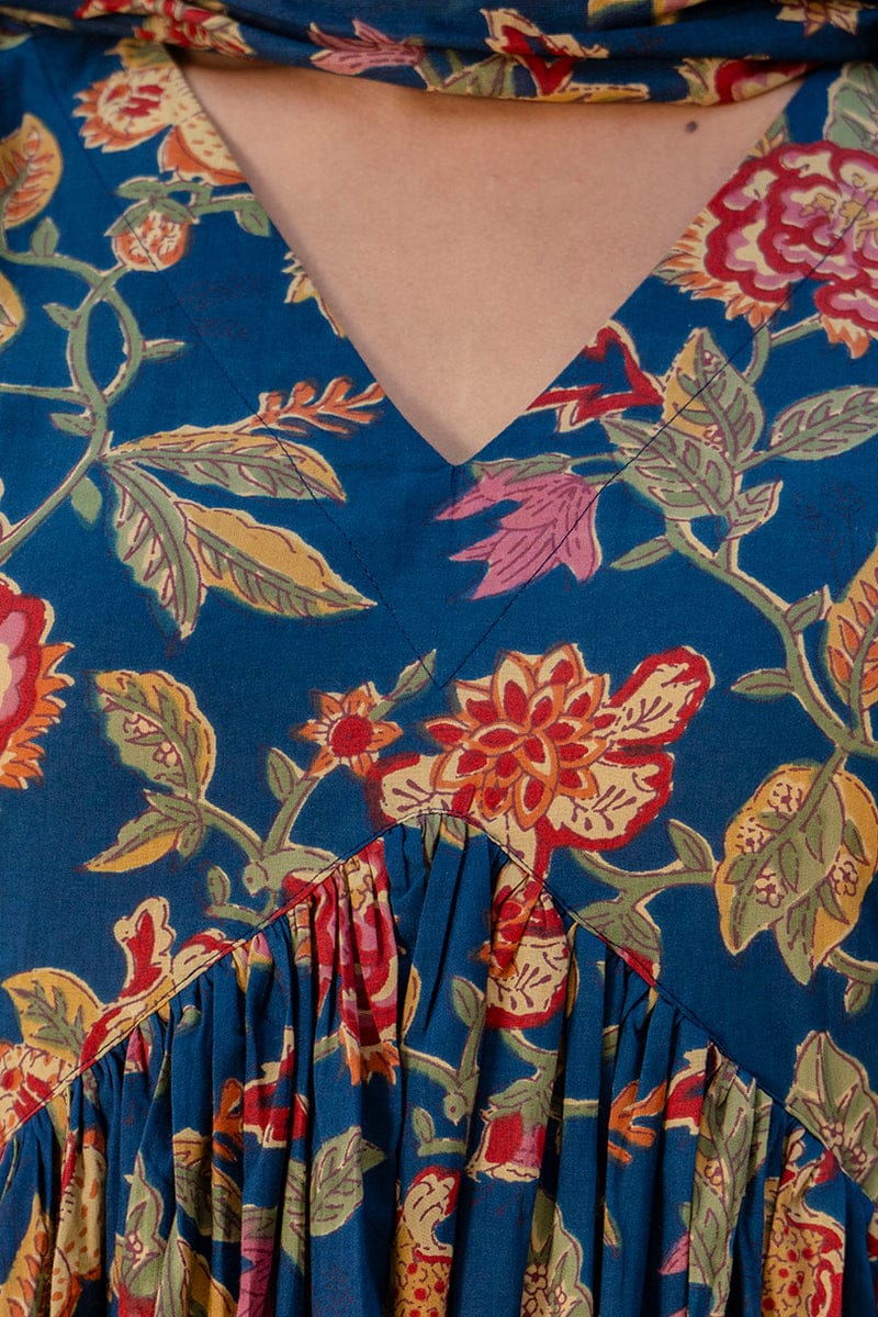 Glorious Blue Floral Anarkali Suit