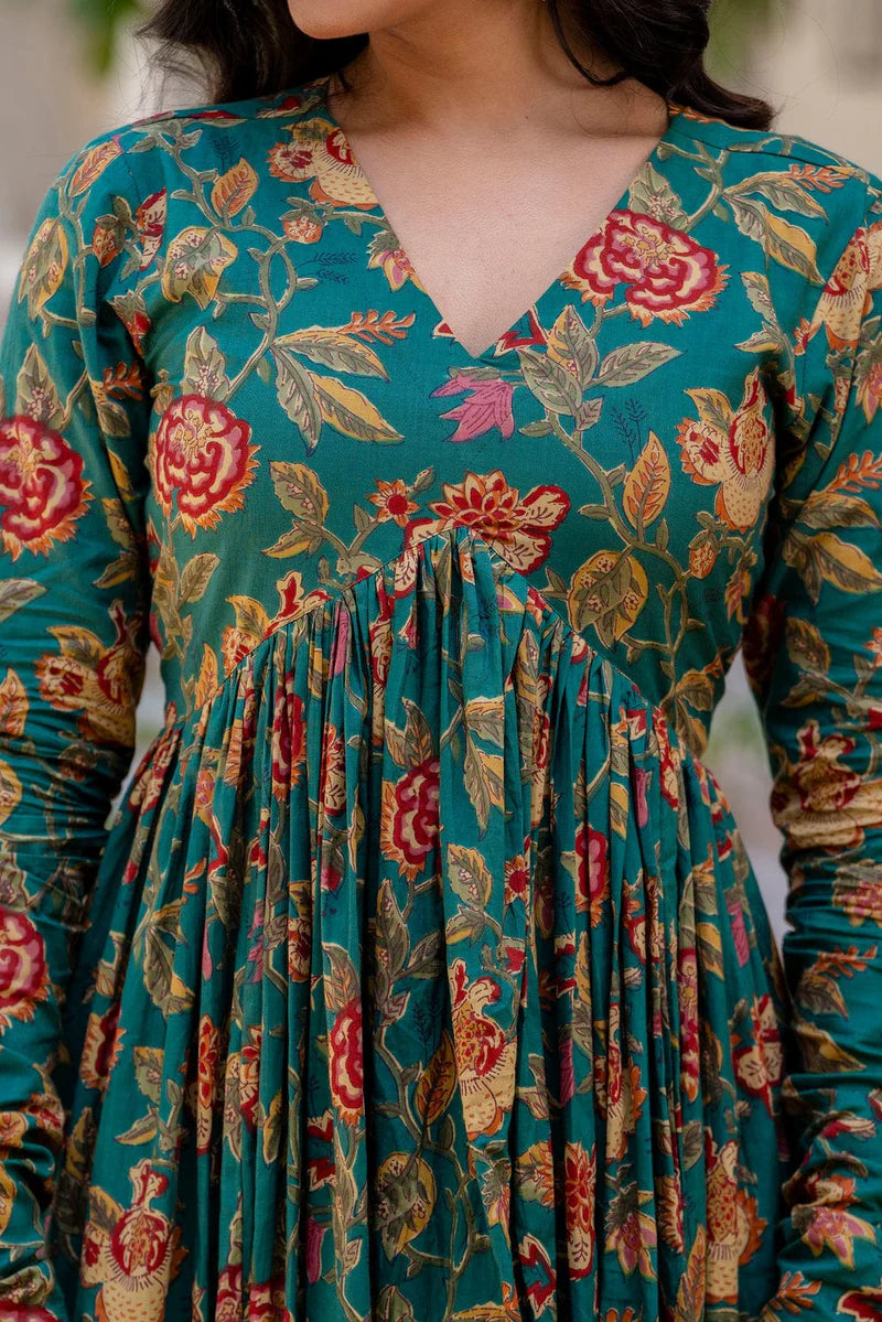 Elegant Green Floral Anarkali Suit