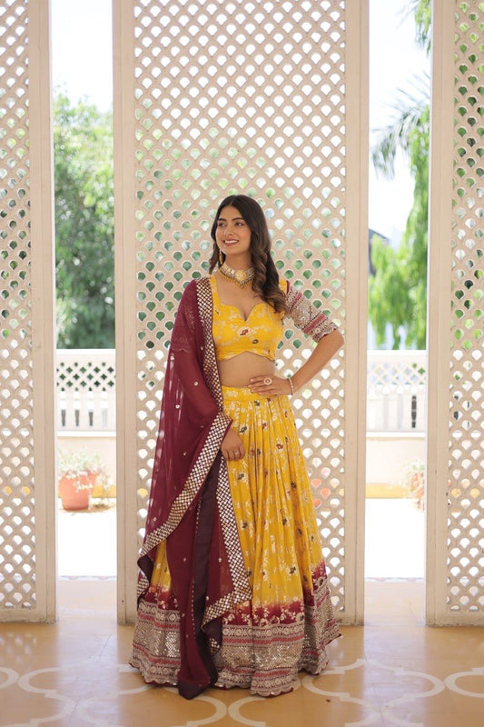 Yellow Colored Dyeable Pure Viscose Jacquard fabric Lehenga & Choli with Dupatta Set