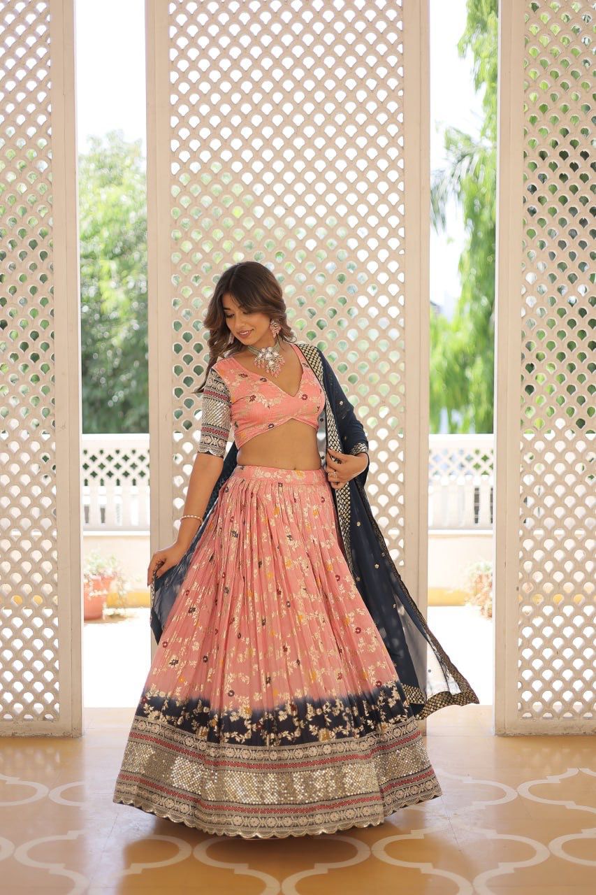 Pink colored Dyeable Pure Viscose Jacquard fabric Lehenga and Choli with Dupatta Set