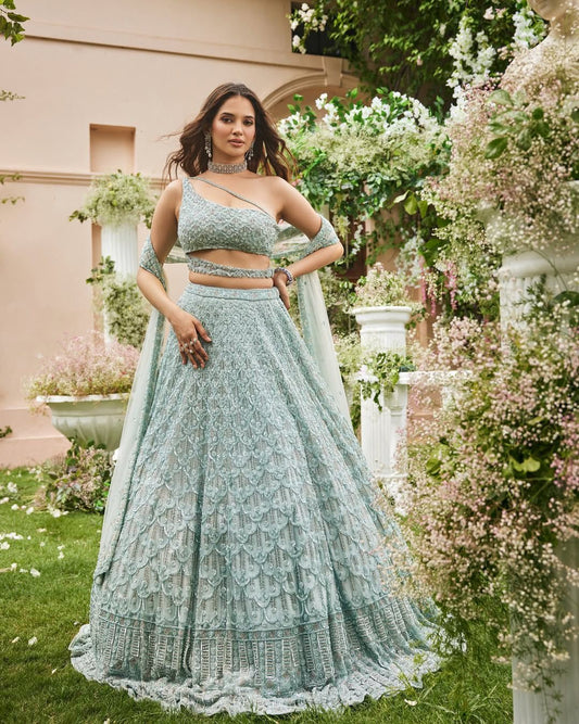 Premium Net with Heavy Embroidery & Coding work Lehenga Choli Set