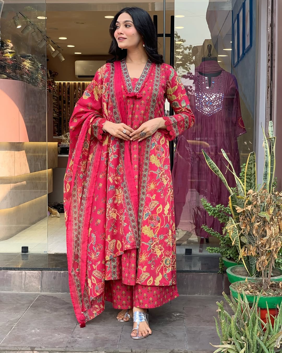 Beautiful Printed Cotton Anarkali Suit with both sides pocket