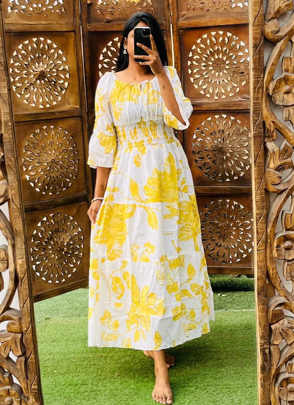 White & Yellow Floral Cotton Dress
