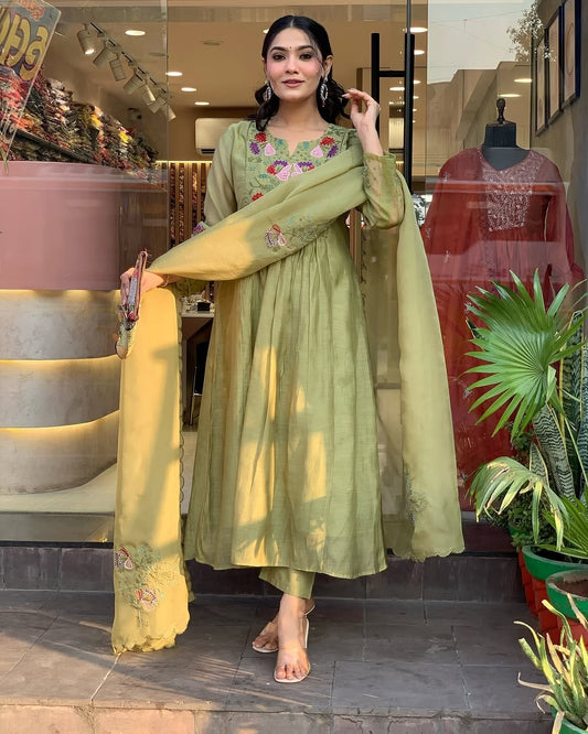 Stunning Green Embroidered Anarkali Suit