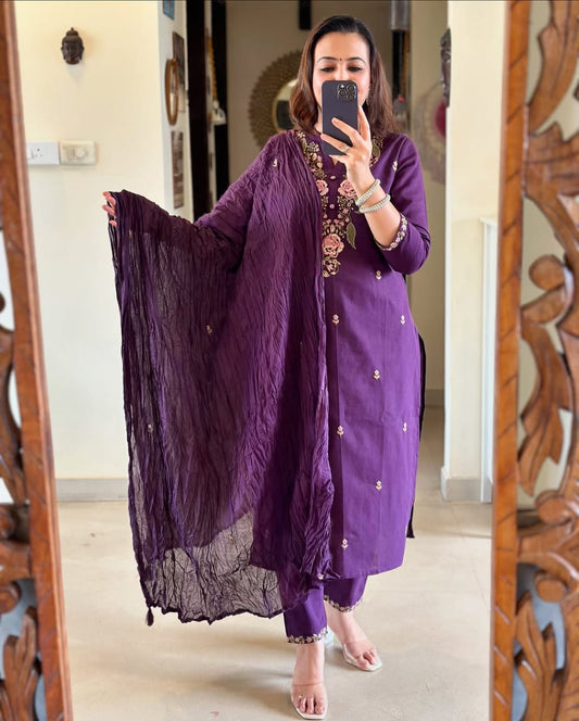 Mesmeric Pure Cotton Suit with Intricate Embroidery