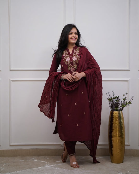 Stunning Pure Cotton Embroidery Work Suit Set