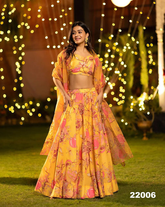 Heavy Airtex Chinon Silk Lehenga with Digital Print
