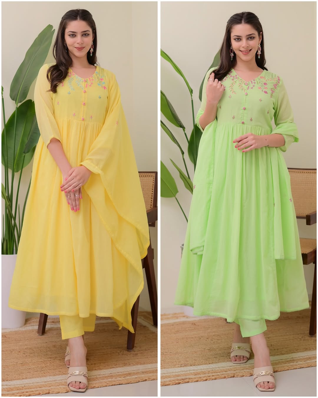 A- line Cotton Kurti with pant & Dupatta