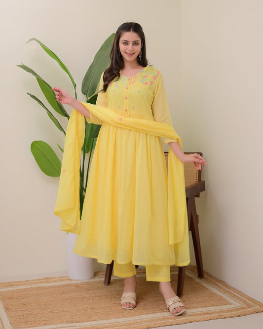 A- line Cotton Kurti with pant & Dupatta