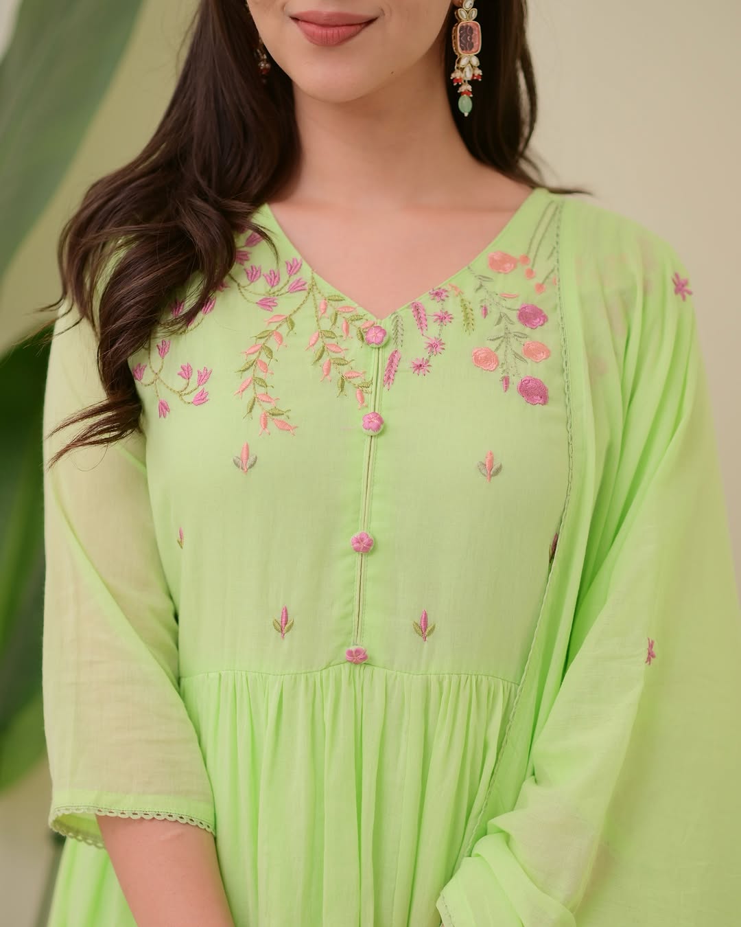 A- line Cotton Kurti with pant & Dupatta