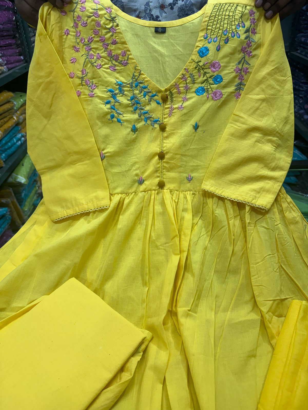 A- line Cotton Kurti with pant & Dupatta