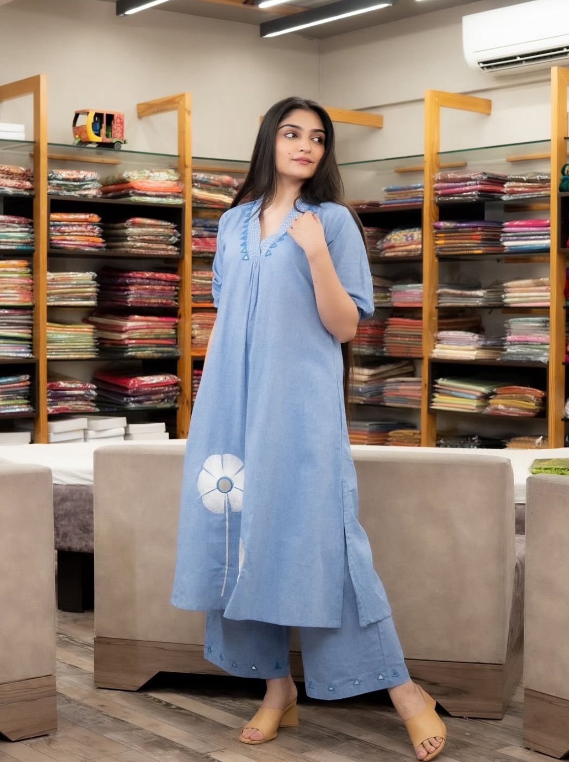 Shining Blue co-ords with embroidery work