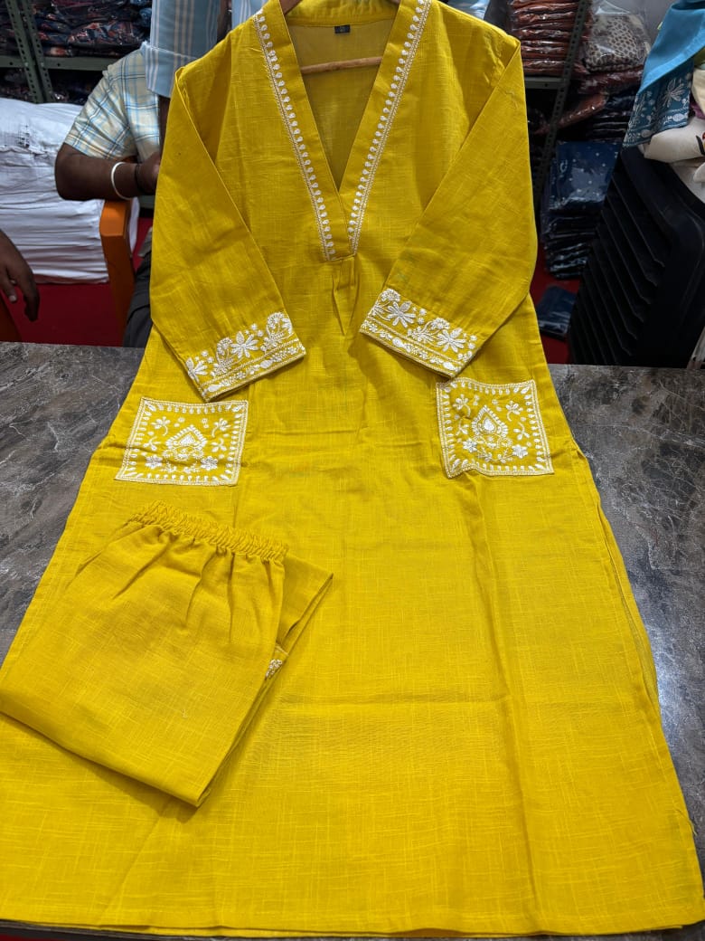 Natural Cotton Slub Kurti & Pant