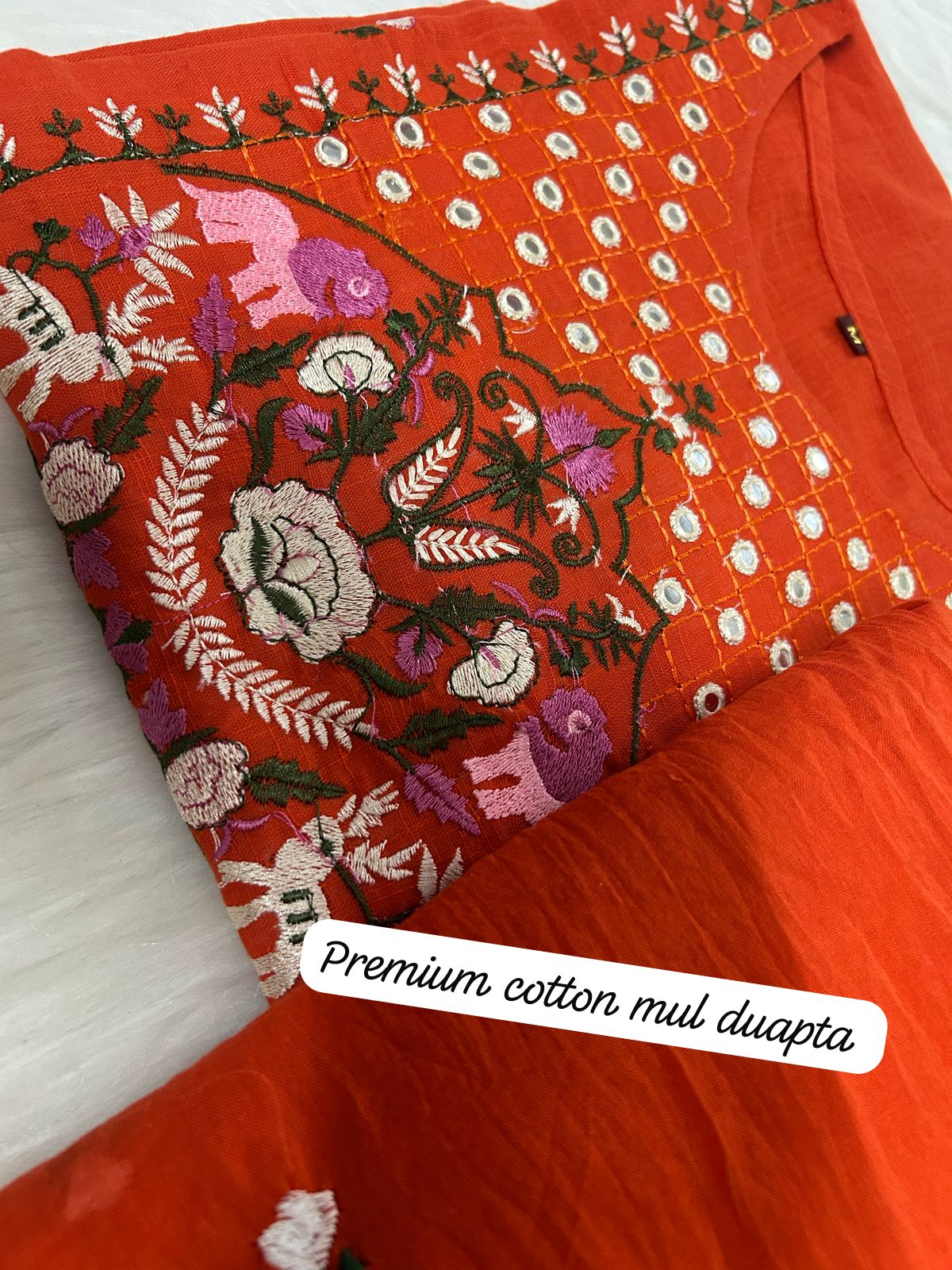 Summer-Perfect Cotton Chikankari Set โ Orange Elegance