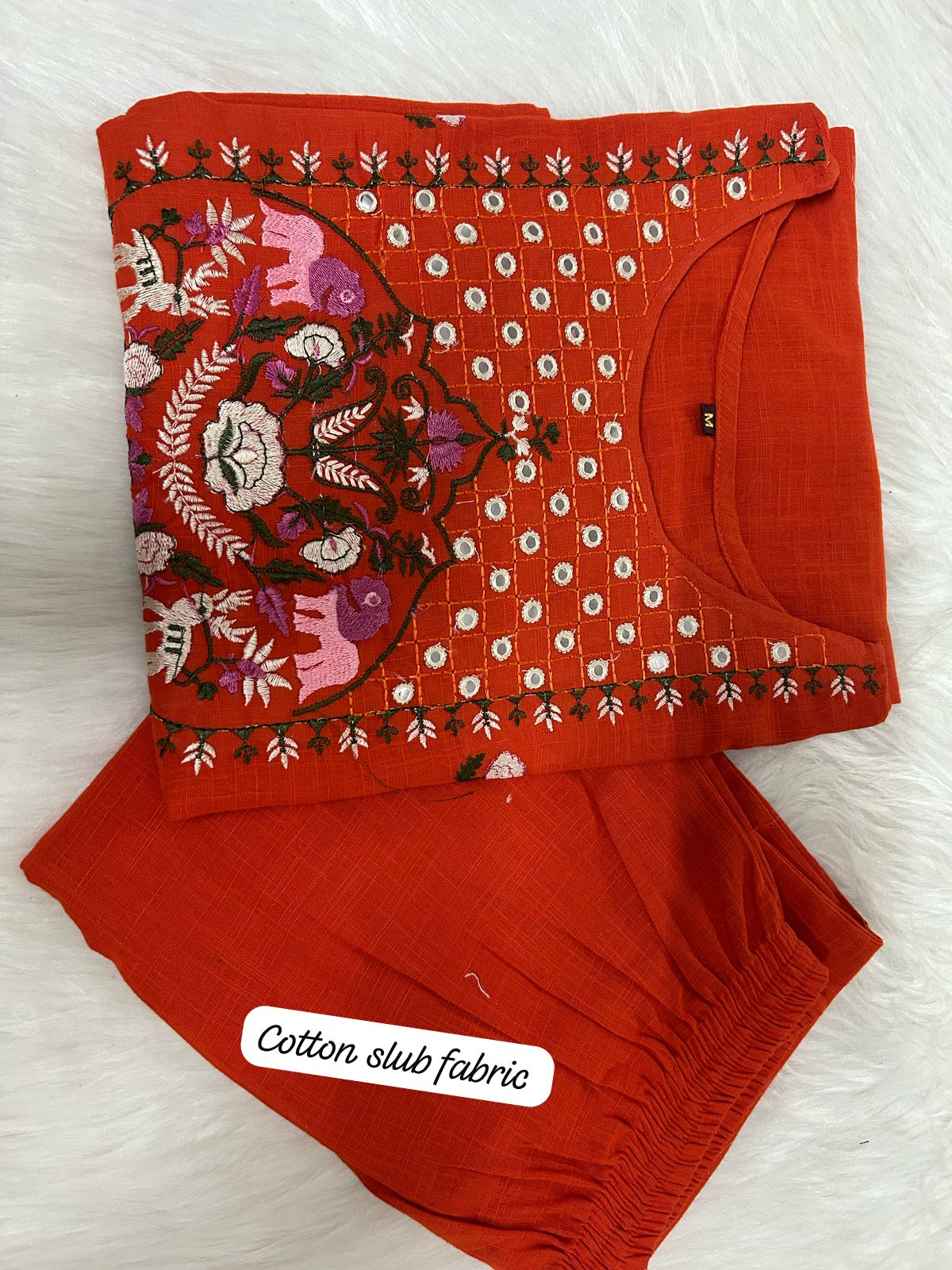 Summer-Perfect Cotton Chikankari Set โ Orange Elegance