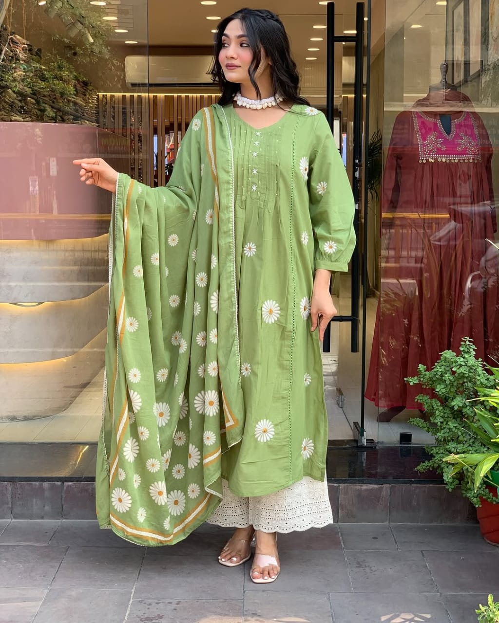 Graceful Cotton Kurti Pant Dupatta Set