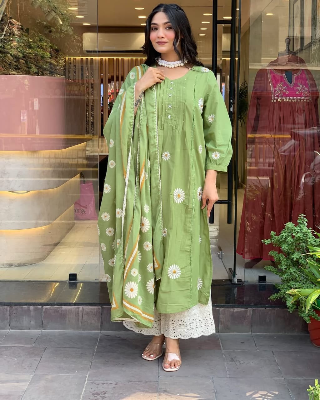 Graceful Cotton Kurti Pant Dupatta Set