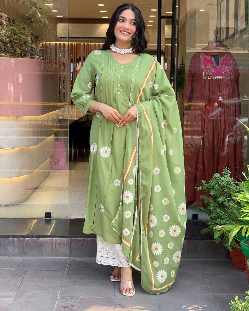 Graceful Cotton Kurti Pant Dupatta Set