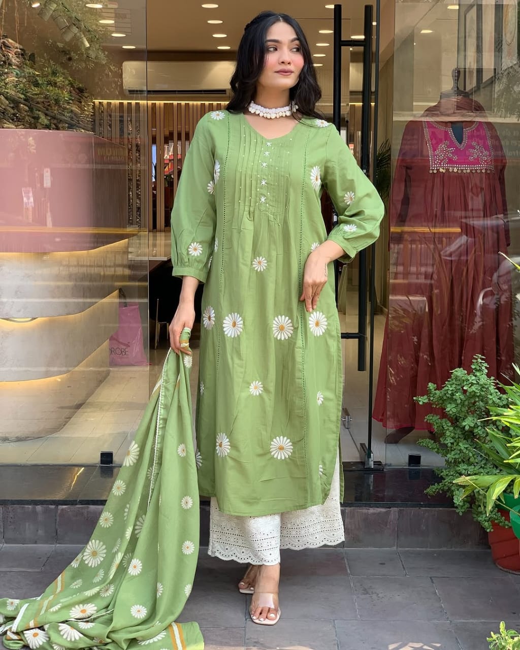 Graceful Cotton Kurti Pant Dupatta Set