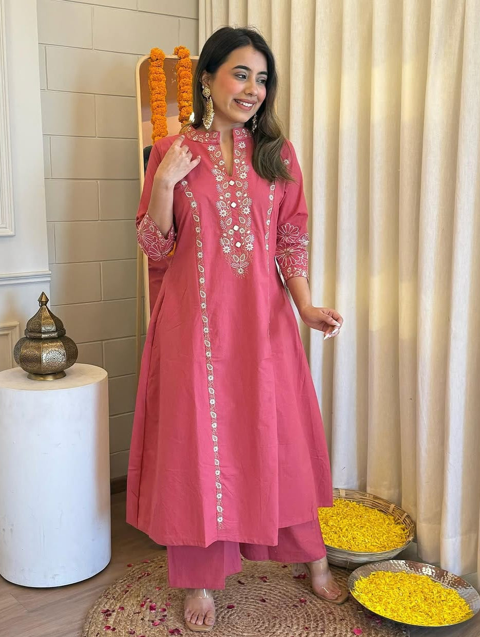 Pure Cotton Collared Kurta Pant Set