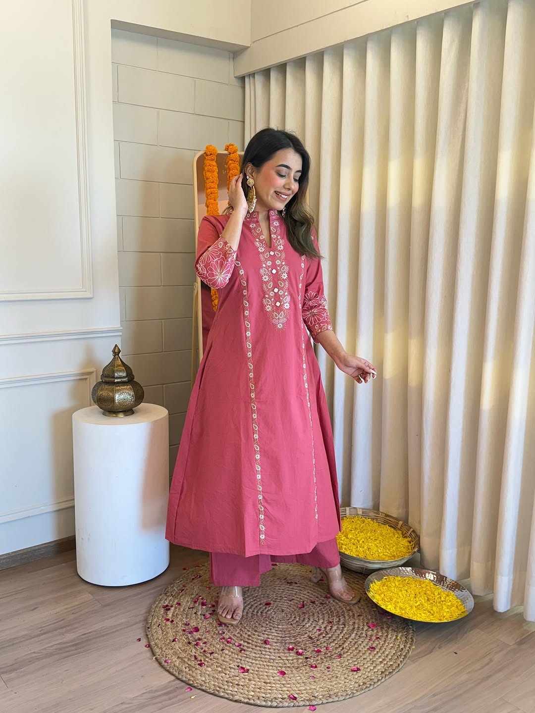 Pure Cotton Collared Kurta Pant Set
