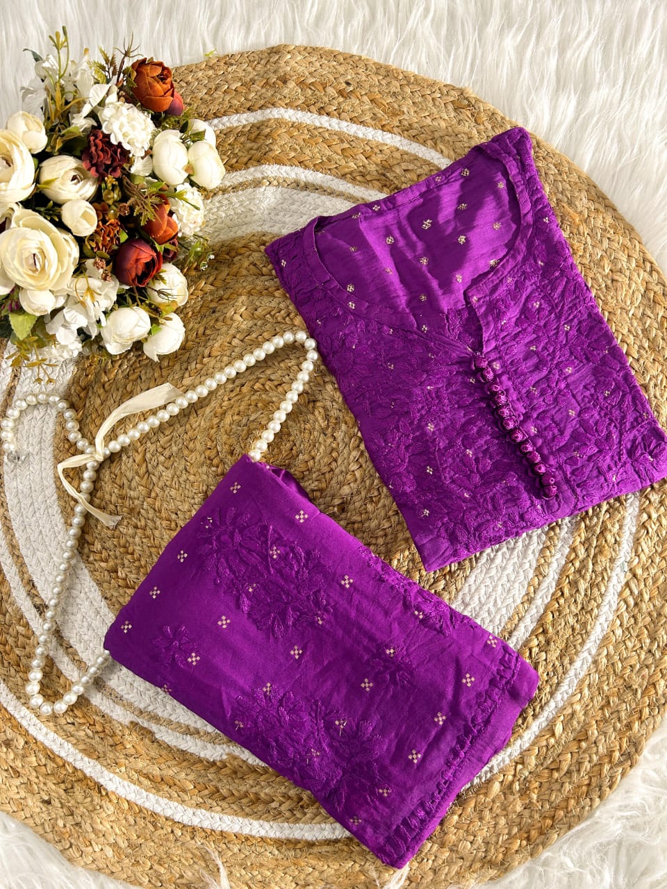 Cotton Chanderi Kurti–Plazo Set