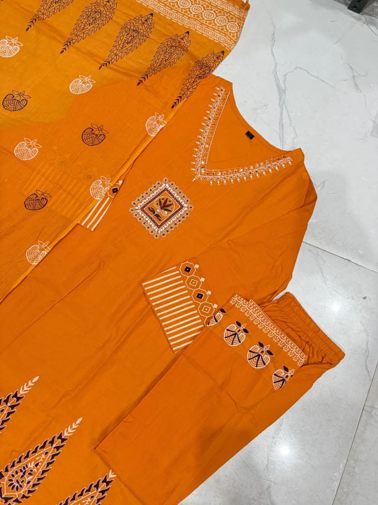 Pure Cotton Embroidered Kurti Set with Dupatta