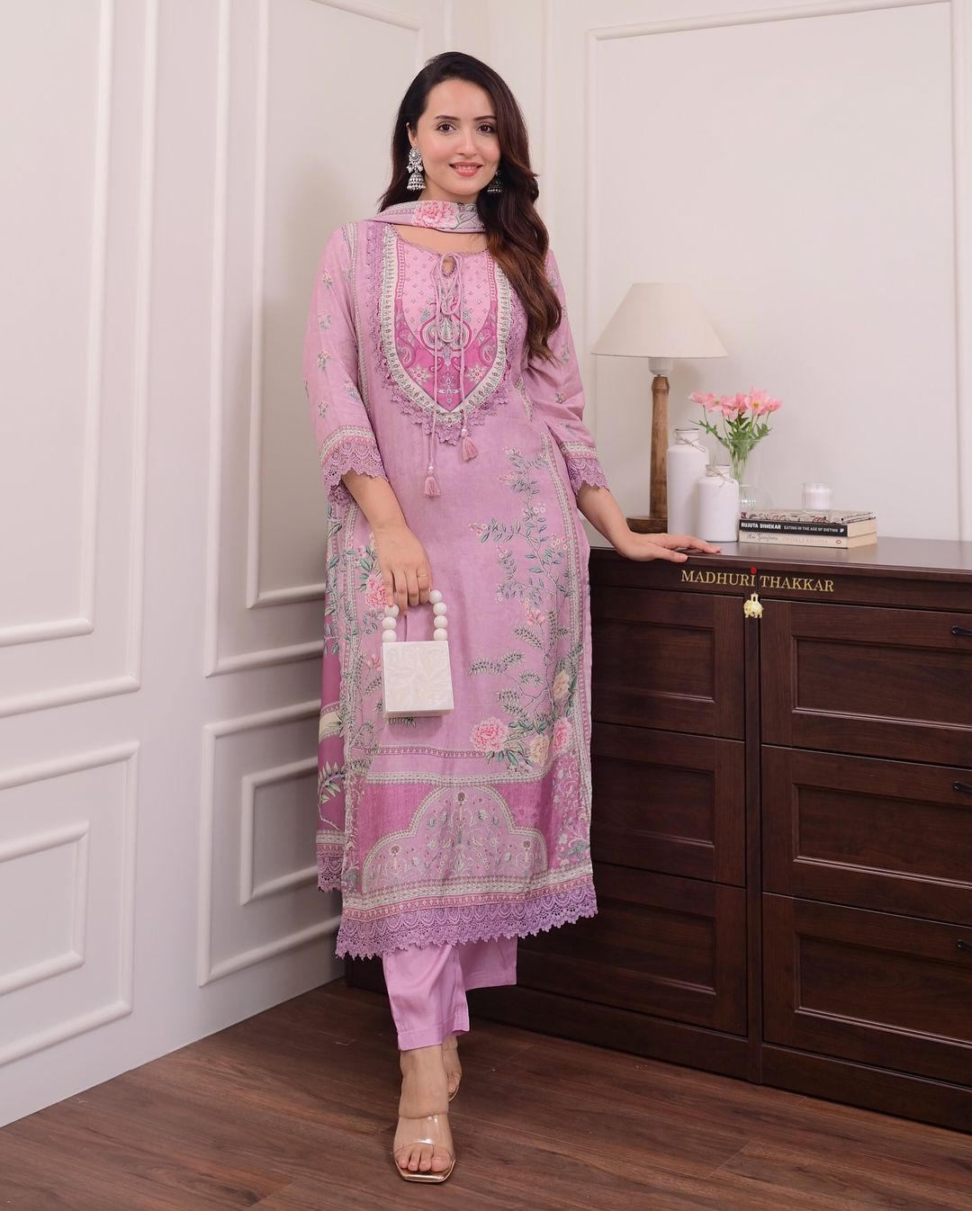 Lilac Pure Muslin Suit