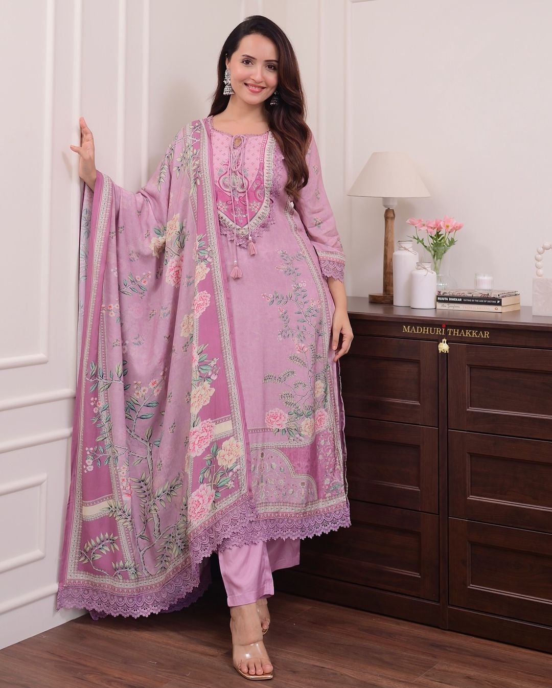 Lilac Pure Muslin Suit