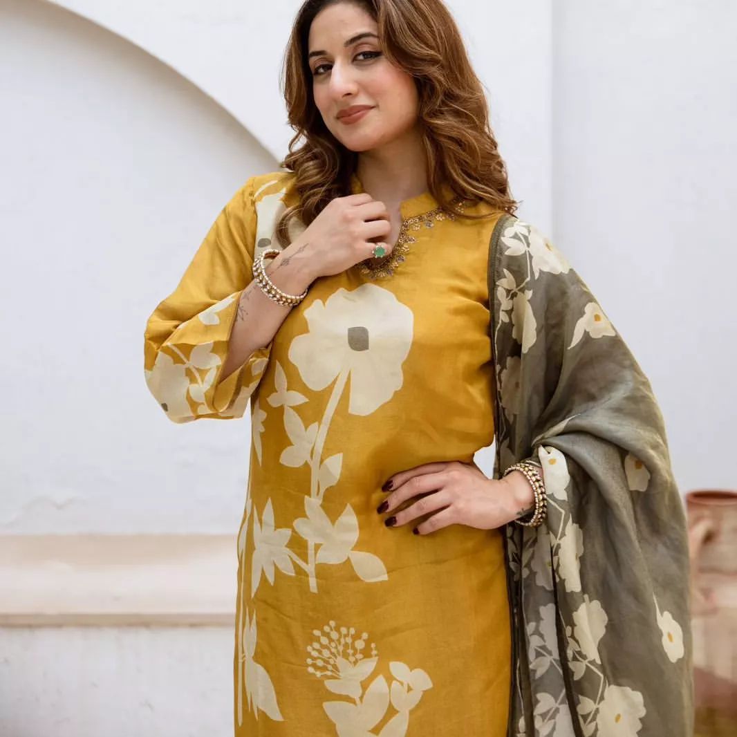 Pure Cotton Kurti & Pant With Mulmul Dupatt