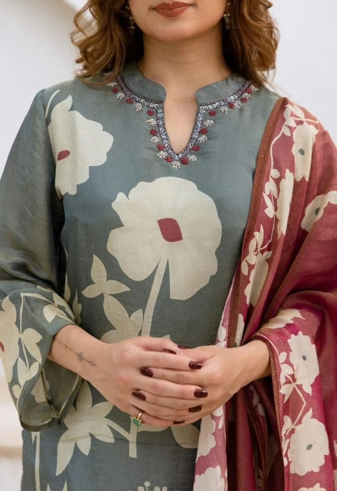 Pure Cotton Kurti & Pant With Mulmul Dupatt