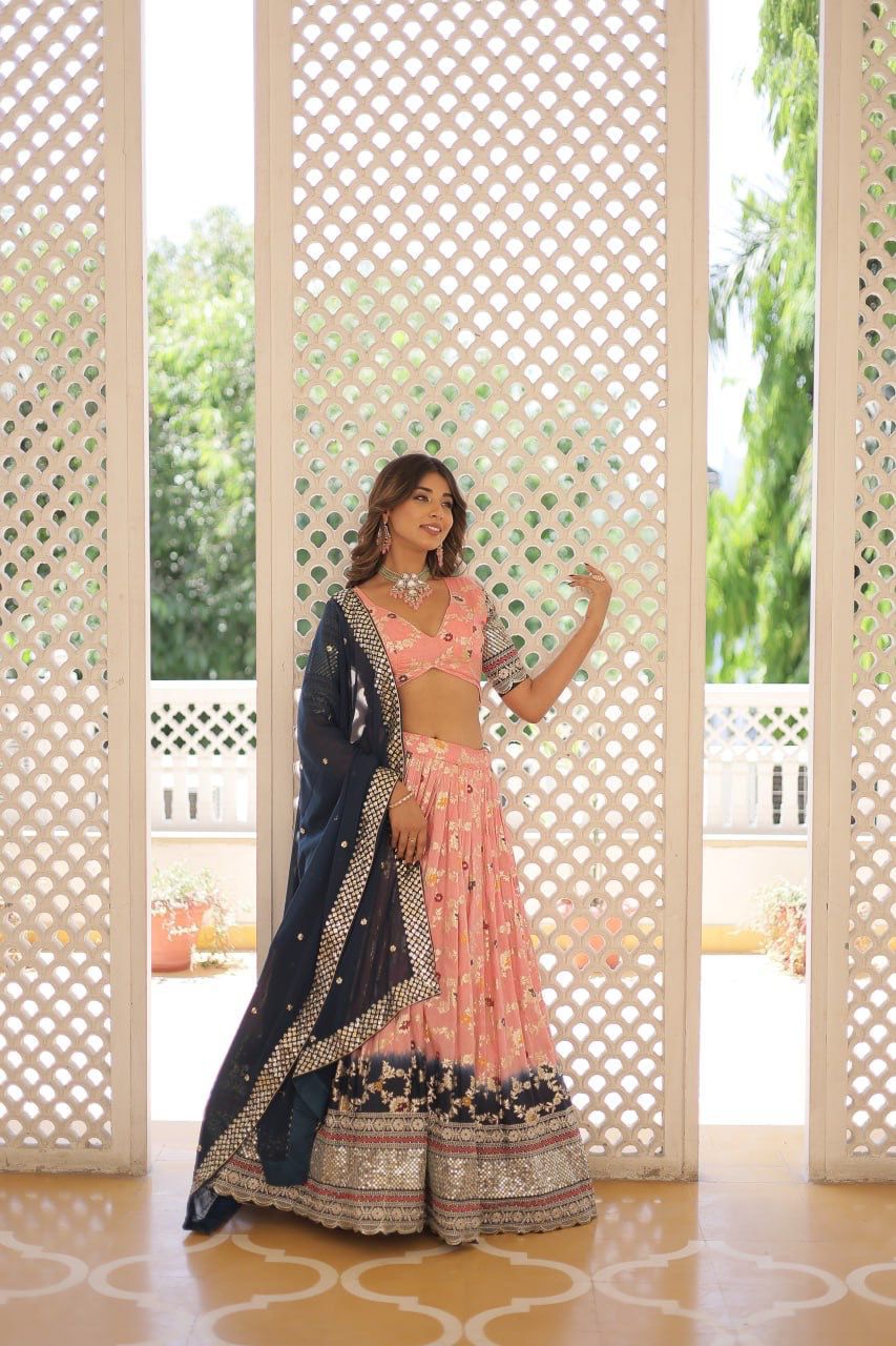Pink colored Dyeable Pure Viscose Jacquard fabric Lehenga and Choli with Dupatta Set