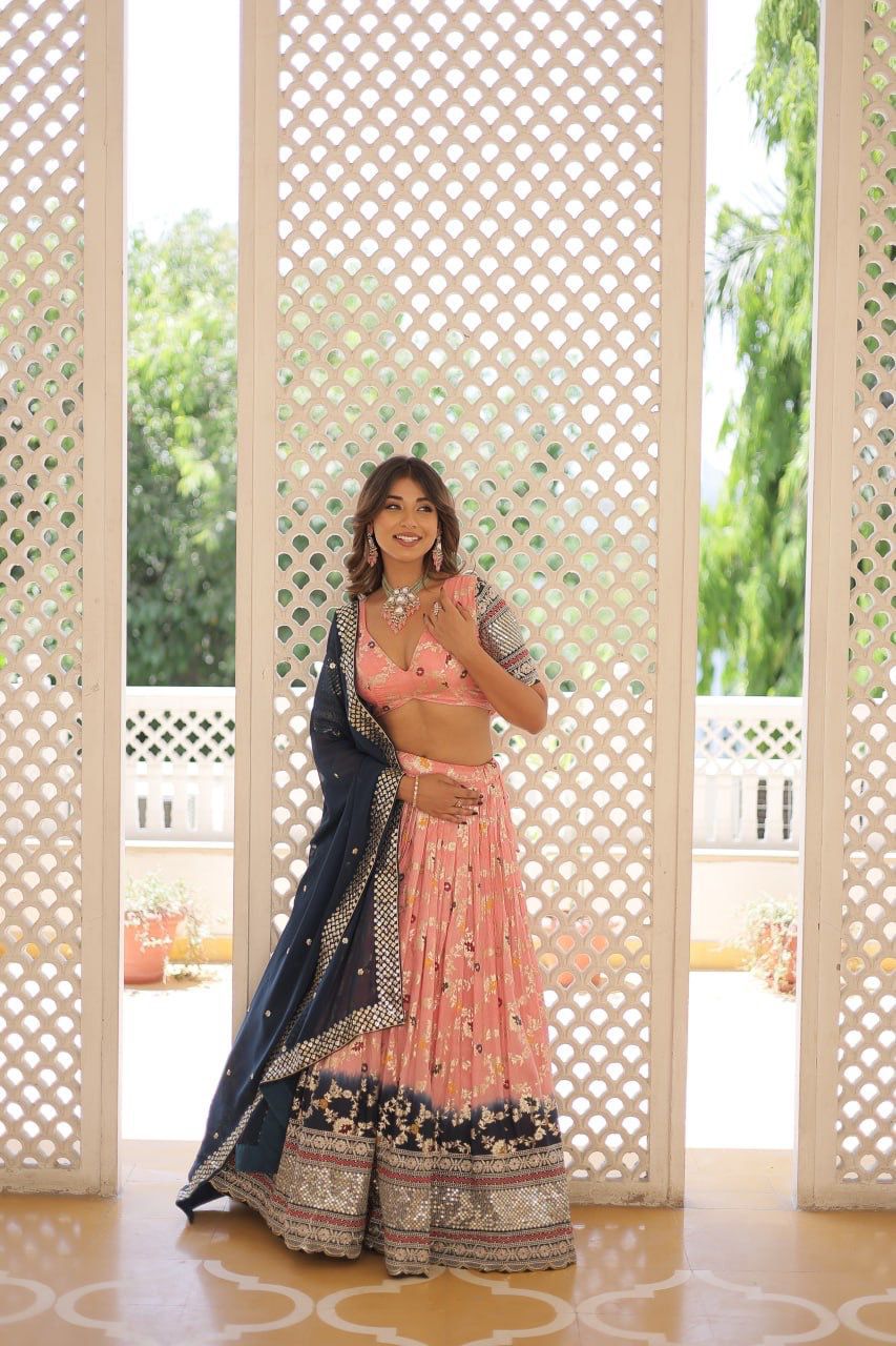 Pink colored Dyeable Pure Viscose Jacquard fabric Lehenga and Choli with Dupatta Set