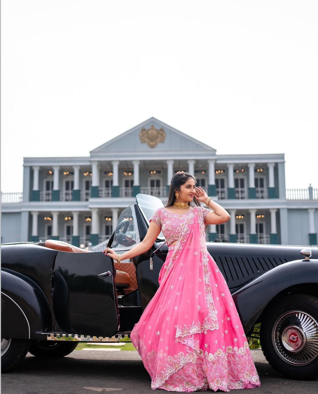Pink Chinon Heavy Embroidery work Lehenga with Choli & Dupatta