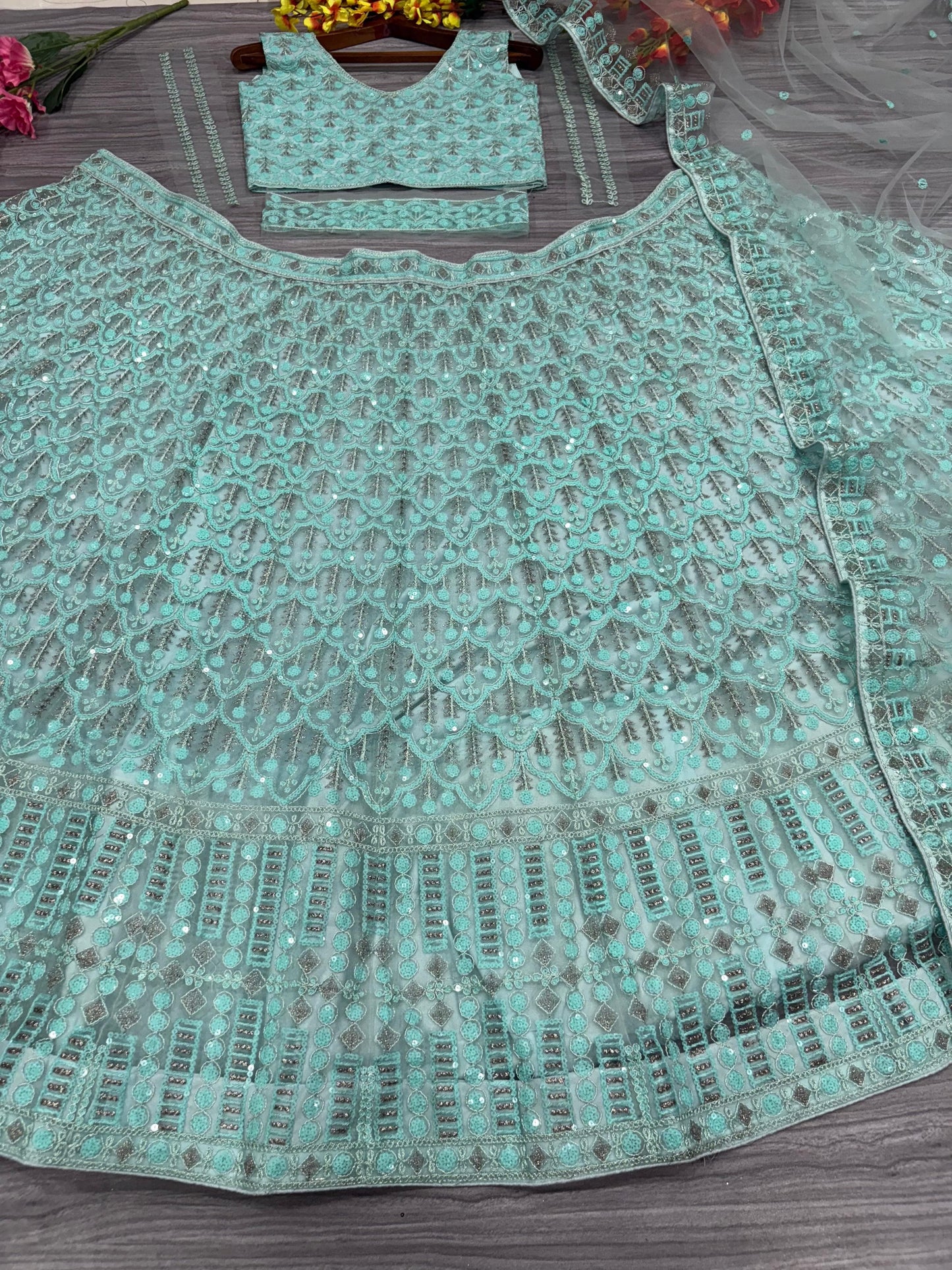 Premium Net with Heavy Embroidery & Coding work Lehenga Choli Set