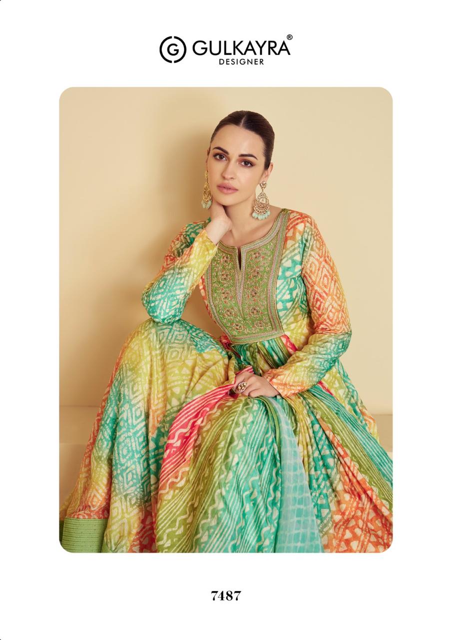Green Digital Print Vaari Gown by Gulkayra