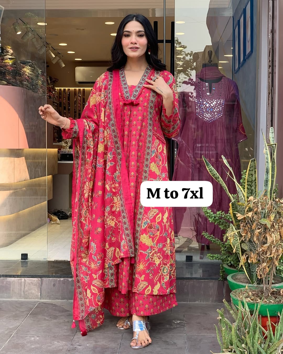 Beautiful Printed Cotton Anarkali Suit with both sides pocket