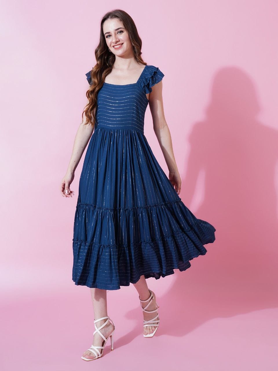 Teal Blue Flaired Rayon Dress