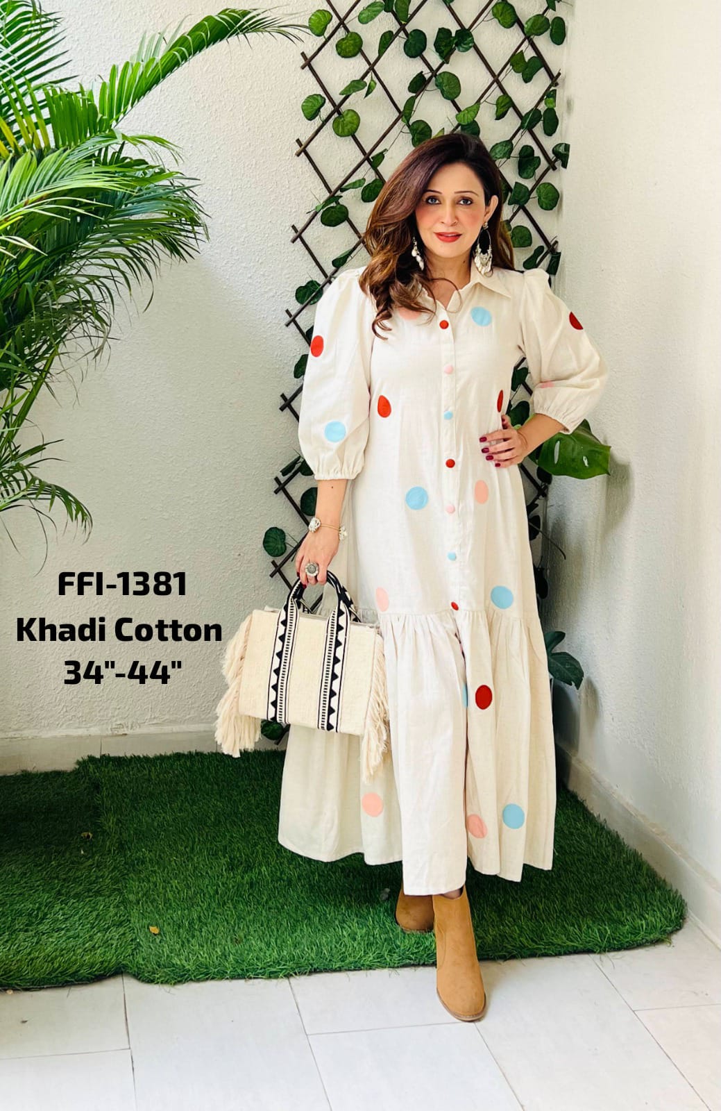 White Handblock Printed Khadi Cotton Dress