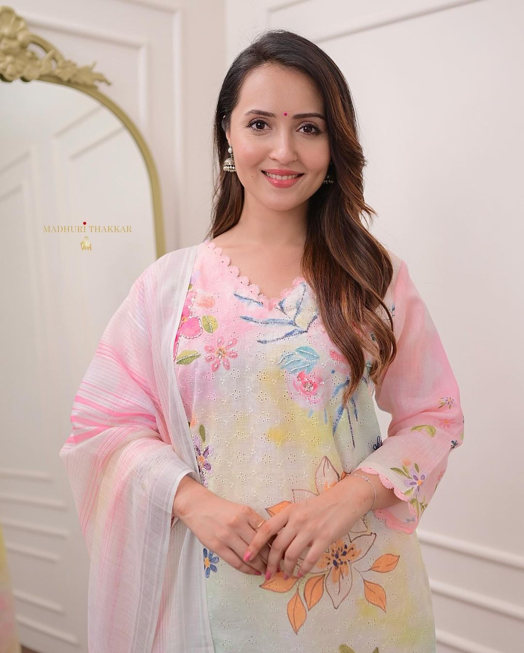Mesmerizing Schiffli Linen Cotton Suit