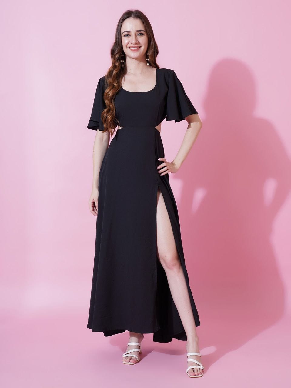 Black Crepe Dress with waist cut