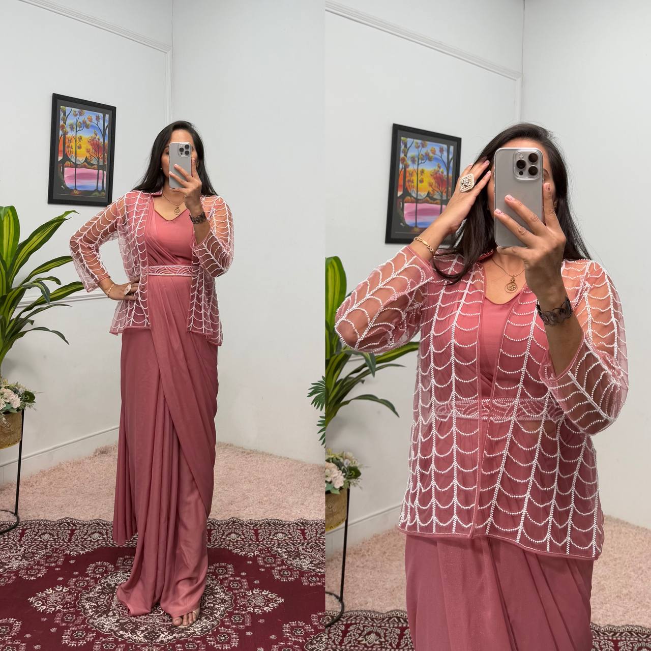 Georgette Ready To Wear Saree with Butterfly Net Koti