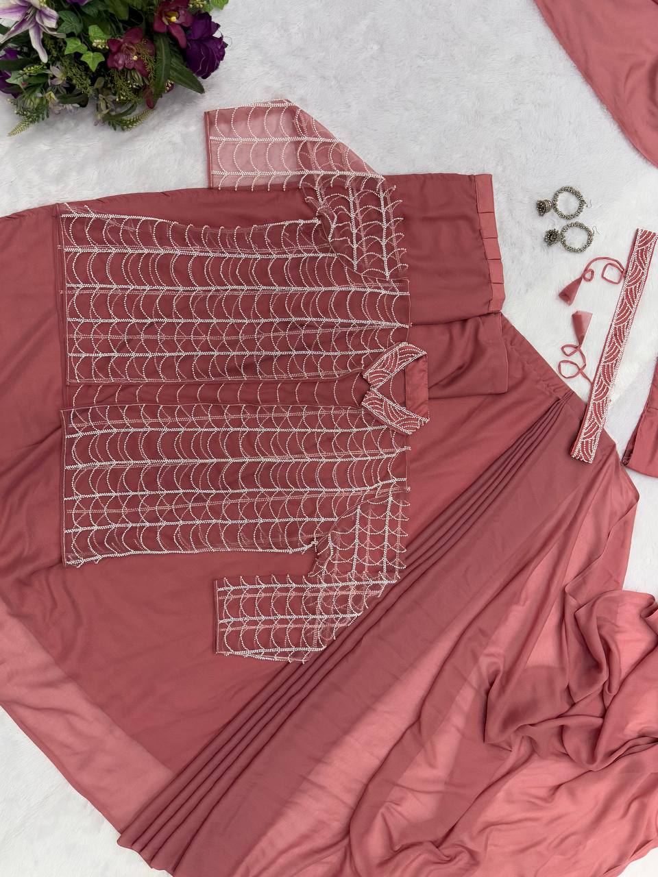 Georgette Ready To Wear Saree with Butterfly Net Koti