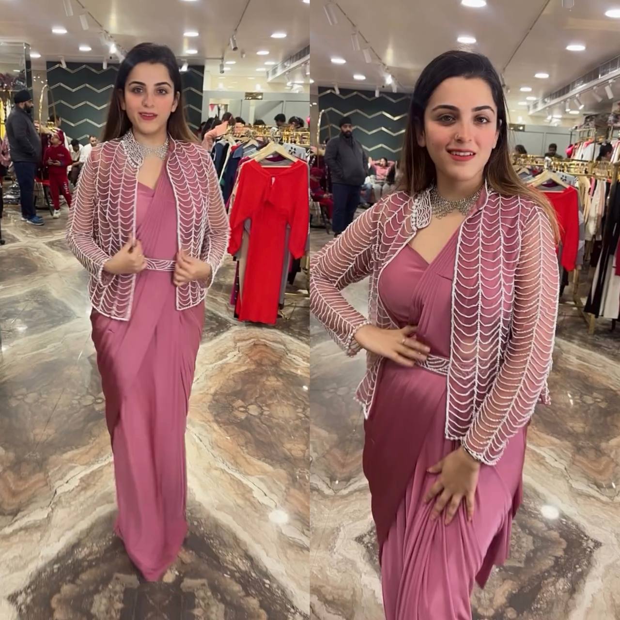 Georgette Ready To Wear Saree with Butterfly Net Koti