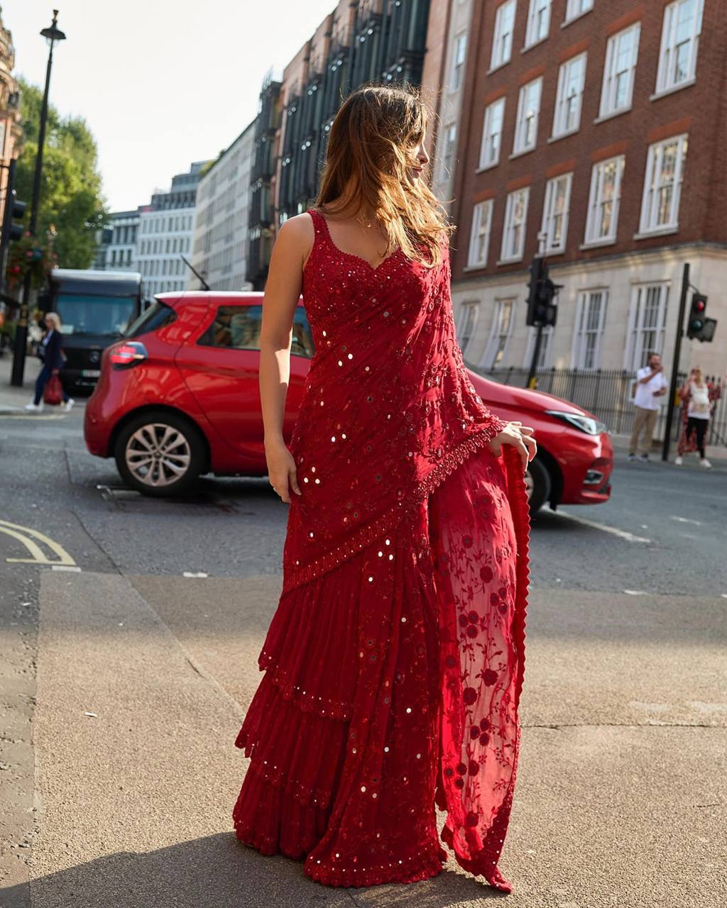 Red Love Georgette Saree with Real Mirror work