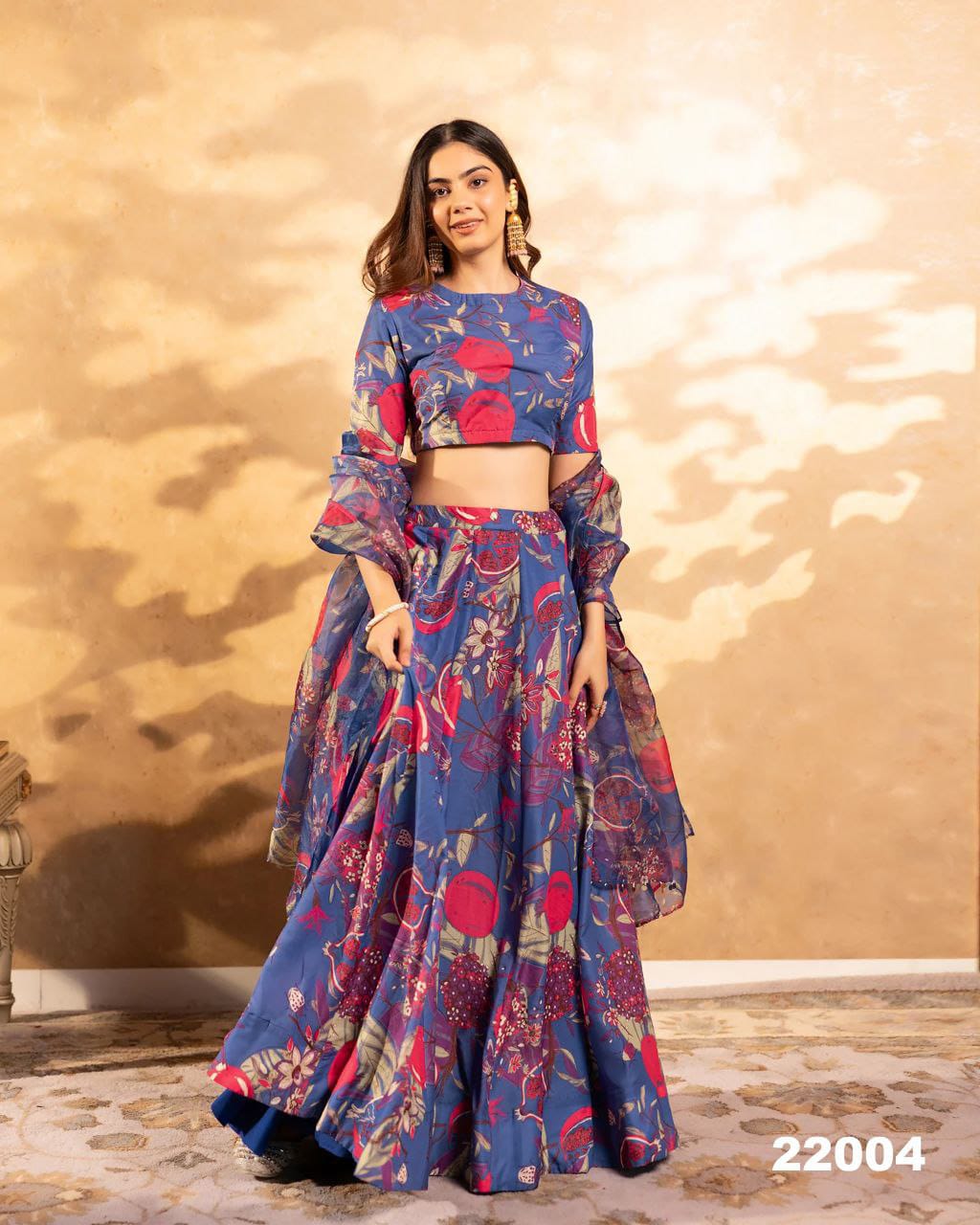 Blue Heavy Airtex Chinon Silk Lehanga Set