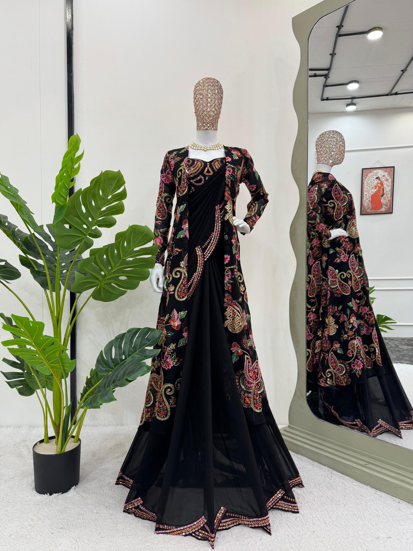 Designer Faux Georgette Saree with Shrug